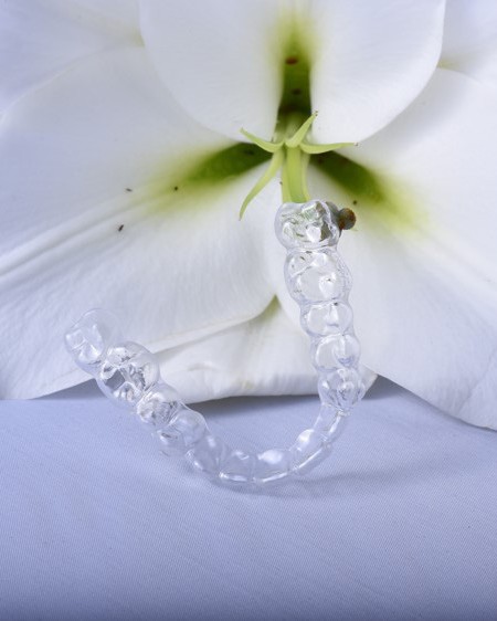 Gouttière transparentes ; fleur blanche